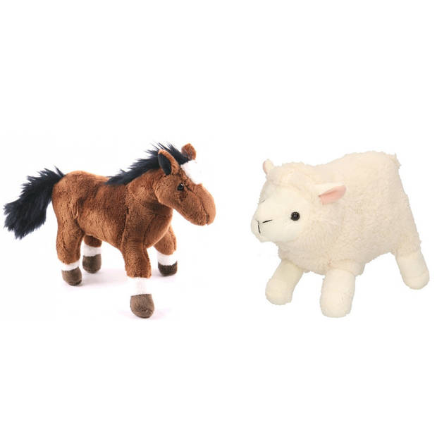 Pluche knuffel boerderijdieren set Schaap/lammetje en Paard van 20 cm - Knuffel boederijdieren