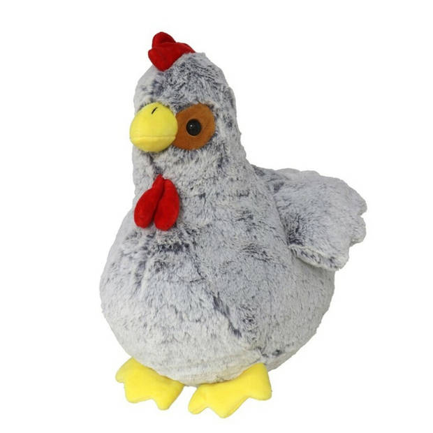 Pluche kip knuffel - 30 cm - grijs - met 2x gele kuikens 9 cm - kippen familie - Vogel knuffels