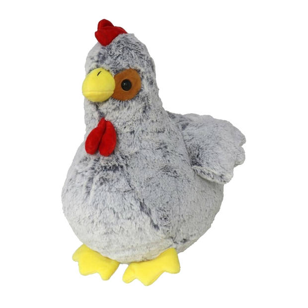 Pluche kip knuffel - 30 cm - grijs - met 2x gele kuikens 7 cm - kippen familie - Vogel knuffels