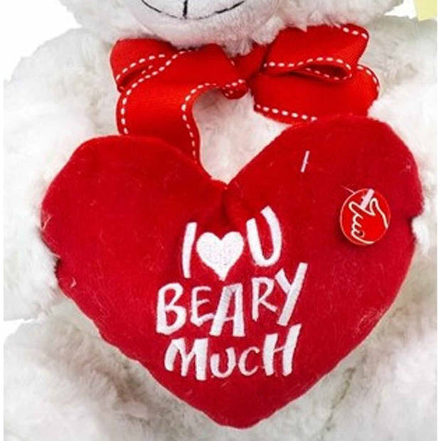 Pluche knuffelbeer/teddybeer met I love you hartje - met geluid - wit - 30 cm - Knuffelberen