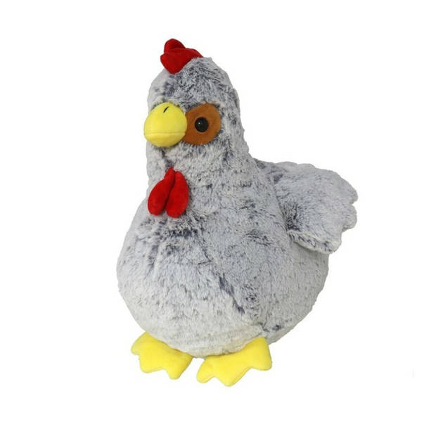 Pluche kip knuffel - 20 cm - grijs - met 2x gele kuikens 7 cm - kippen familie - Vogel knuffels