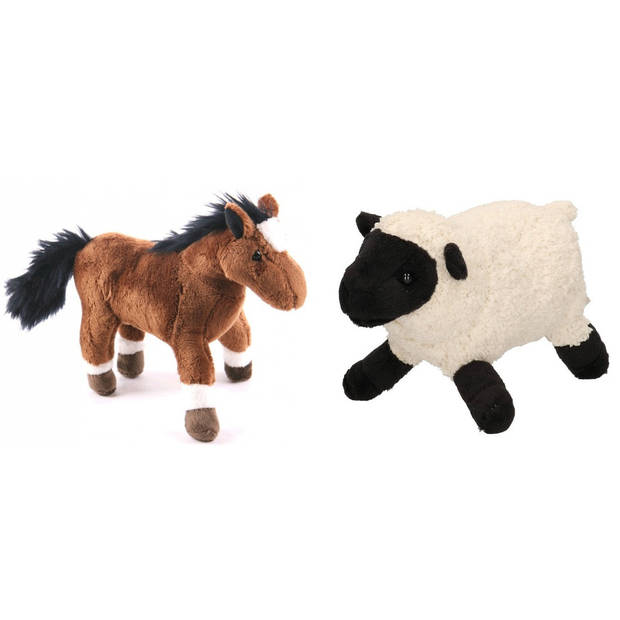 Pluche knuffel boerderijdieren set Schaap/lammetje en Paard van 20 cm - Knuffel boederijdieren