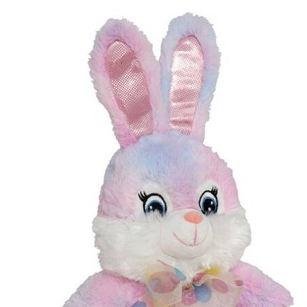 Paashaas/haas/konijn knuffel dier - zachte pluche - roze - 20 cm - met strikje - Knuffel bosdieren