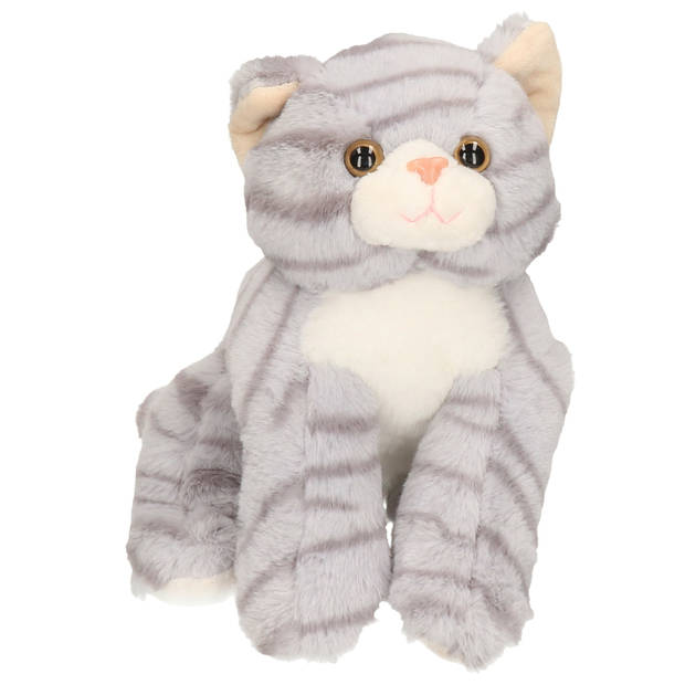 Pluche speelgoed poes/kat knuffeldier grijs 25 cm - Knuffel huisdieren