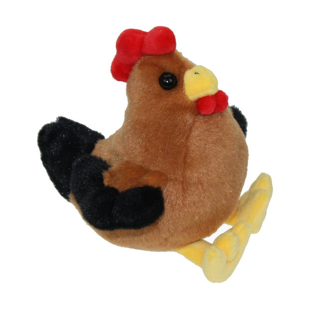 Pluche kip knuffel - 15 cm - multi kleuren - met 10x kuikens 5 cm - kippen familie - Vogel knuffels