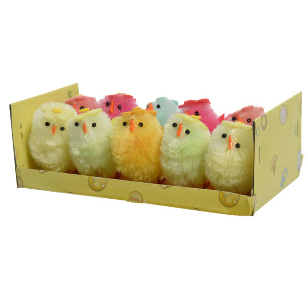 Pluche kip knuffel - 15 cm - multi kleuren - met 10x kuikens 5 cm - kippen familie - Vogel knuffels