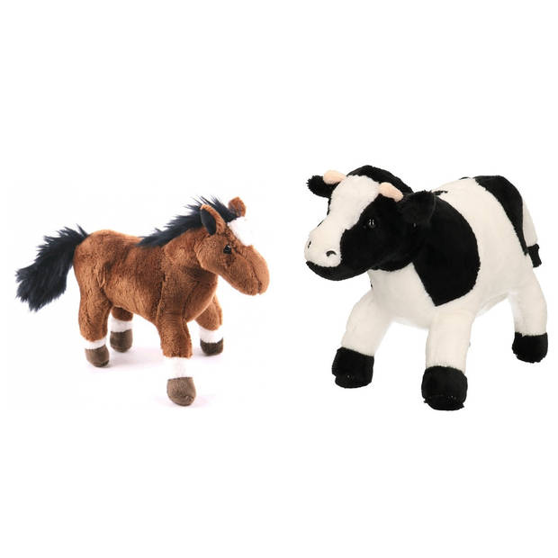 Pluche knuffel boerderijdieren set Koe en Paard van 20 cm - Knuffel boederijdieren