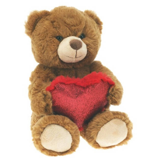 Pluche knuffelbeer/teddybeer met hartje - donker bruin - 26 cm - Knuffelberen