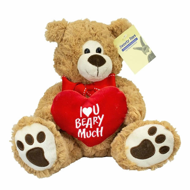 Pluche knuffelbeer/teddybeer met I love you hartje - met geluid - licht bruin - 25 cm - Knuffelberen