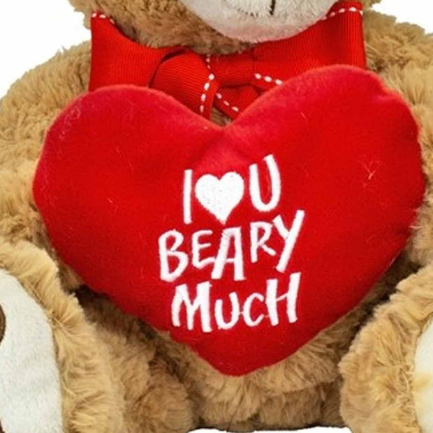 Pluche knuffelbeer/teddybeer met I love you hartje - met geluid - licht bruin - 25 cm - Knuffelberen