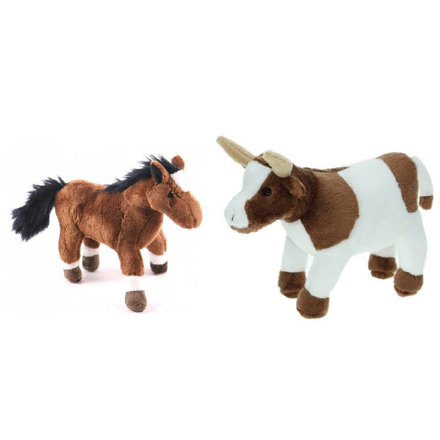 Pluche knuffel boerderijdieren set Koe en Paard van 20 cm - Knuffel boederijdieren