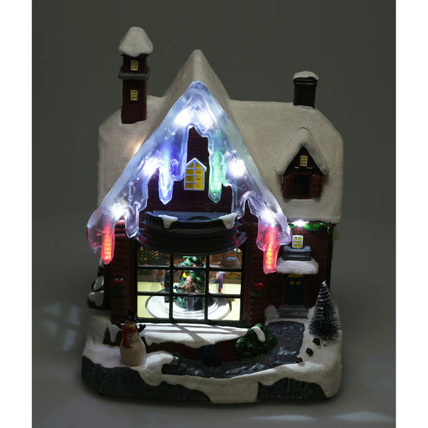 Kerstdorp huis - met bewegende rendier slee - LED licht - 29,5 cm - Kerstdorpen