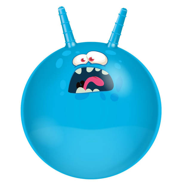 Eddy Toys Skippybal funny faces - blauw - Dia 45 cm - buitenspeelgoed voor kleine kinderen - Skippyballen