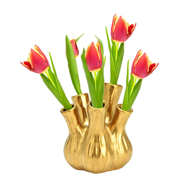 Bloemenvaas - tulpenvaas - goud - keramiek - L13 x B13 x H16 cm - toetervaas - Vazen