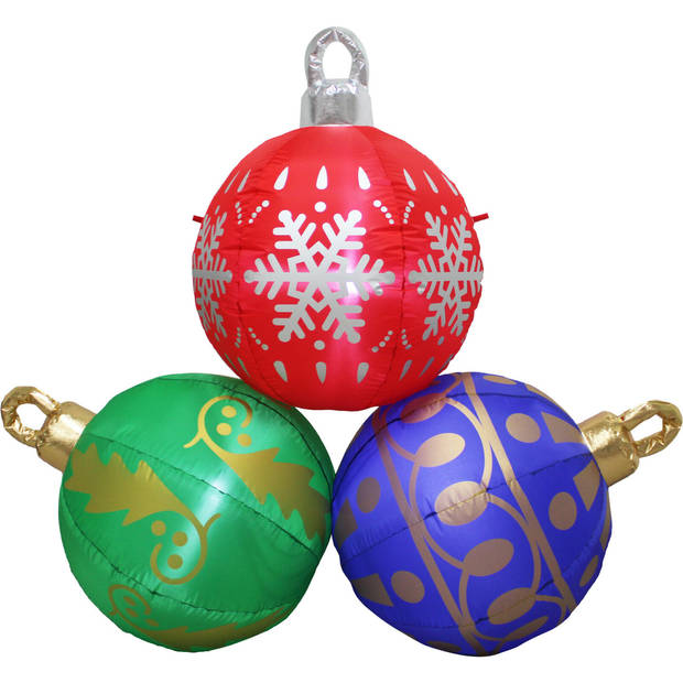 Grote verlichte kerstballen - 3x st - opblaasbaar - D150 cm - LED - kerstverlichting figuur