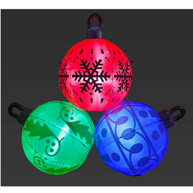 Grote verlichte kerstballen - 3x st - opblaasbaar - D150 cm - LED - kerstverlichting figuur