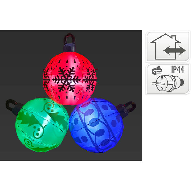 Grote verlichte kerstballen - 3x st - opblaasbaar - D150 cm - LED - kerstverlichting figuur