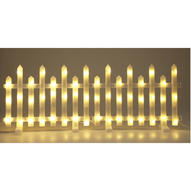 Verlichte hek omheiningen - set 8x - warm wit - led - L35 x H24,5 cm - kerstverlichting figuur