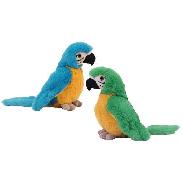 Knuffeldier Papegaaien - set 2x - zachte pluche stof - premium knuffels - groen/blauw - 20 cm - Vogel knuffels