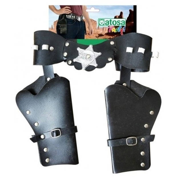 Cowboyholster dubbel zwart wilde westen - Verkleedattributen