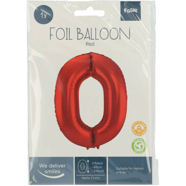 Folie ballon van cijfer 0 in het rood 86 cm - Ballonnen