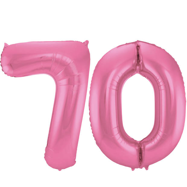 Leeftijd feestartikelen/versiering grote folie ballonnen 70 jaar glimmend roze 86 cm - Ballonnen