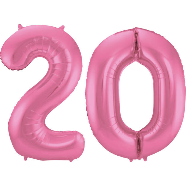 Leeftijd feestartikelen/versiering grote folie ballonnen 20 jaar glimmend roze 86 cm - Ballonnen