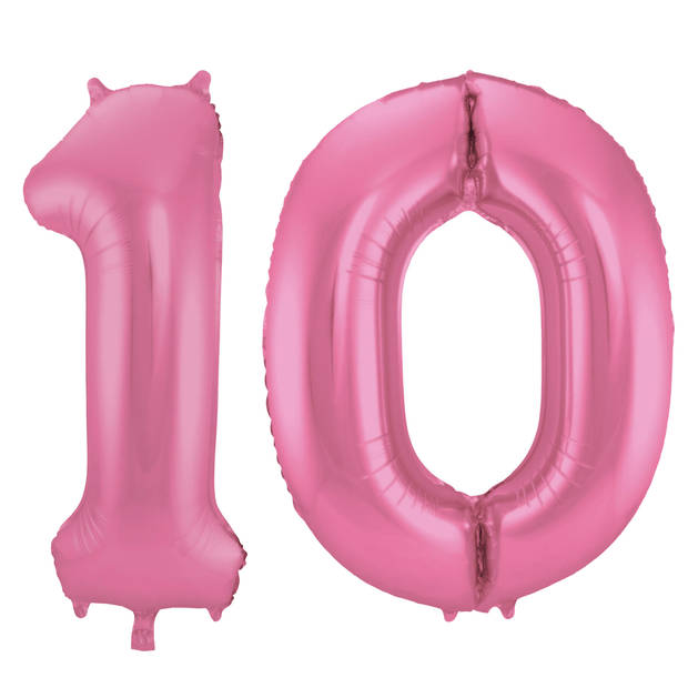 Leeftijd feestartikelen/versiering grote folie ballonnen 10 jaar glimmend roze 86 cm - Ballonnen