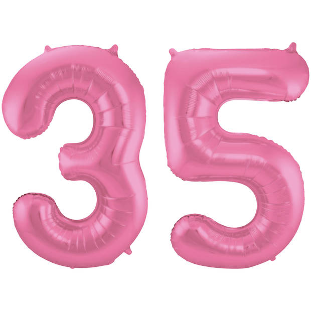 Leeftijd feestartikelen/versiering grote folie ballonnen 35 jaar glimmend roze 86 cm - Ballonnen