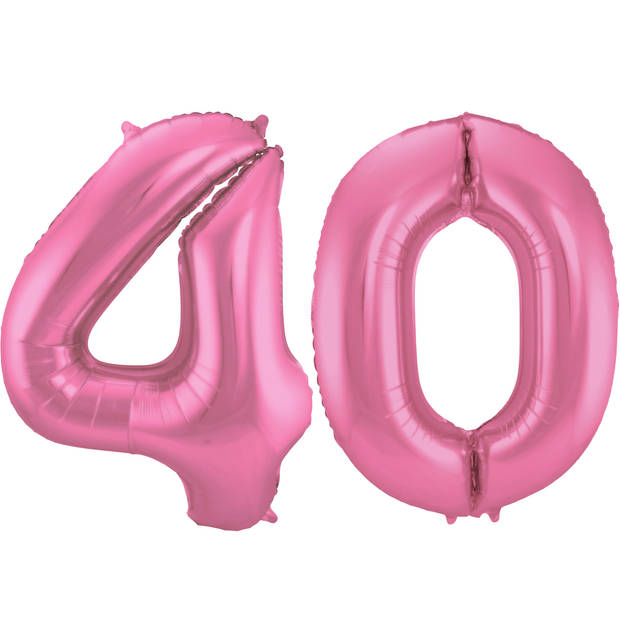 Leeftijd feestartikelen/versiering grote folie ballonnen 40 jaar glimmend roze 86 cm - Ballonnen