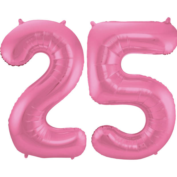 Leeftijd feestartikelen/versiering grote folie ballonnen 25 jaar glimmend roze 86 cm - Ballonnen