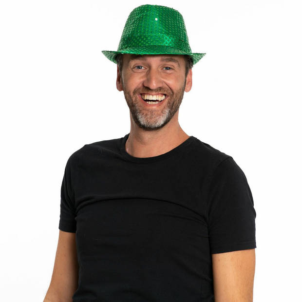 Trilby hoed met pailletten - groen - glitter - Verkleedhoofddeksels