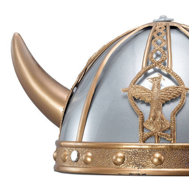 Rubies Viking verkleed helm - grijs/goud - kunststof - voor volwassenen - Verkleedhoofddeksels