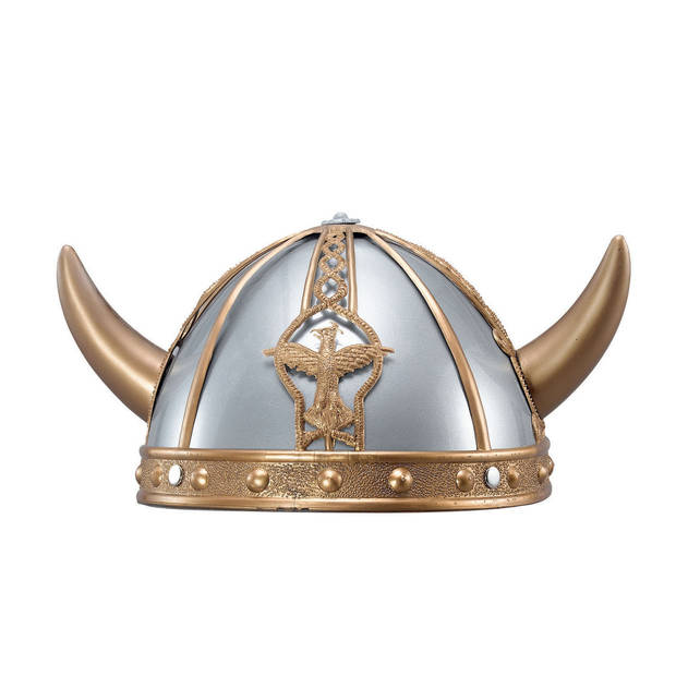 Rubies Viking verkleed helm - grijs/goud - kunststof - voor volwassenen - Verkleedhoofddeksels