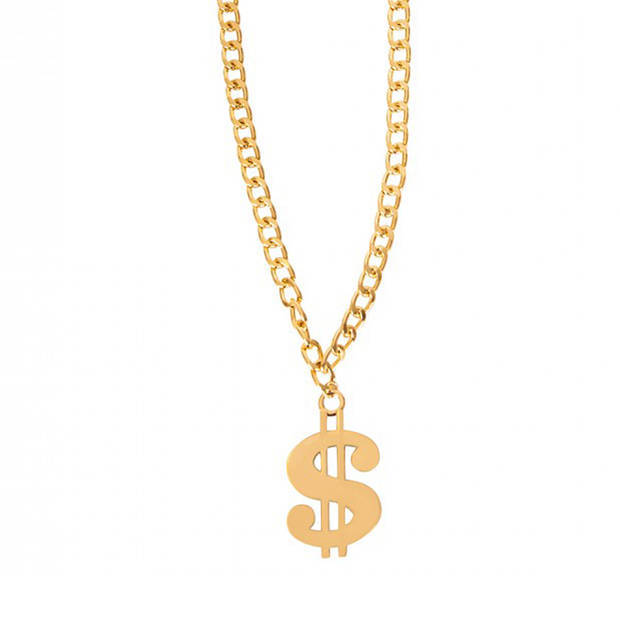 Partyxplosion Dollar teken ketting- goud - kunststof - gangster - carnaval/verkleed accessoires - Verkleedattributen