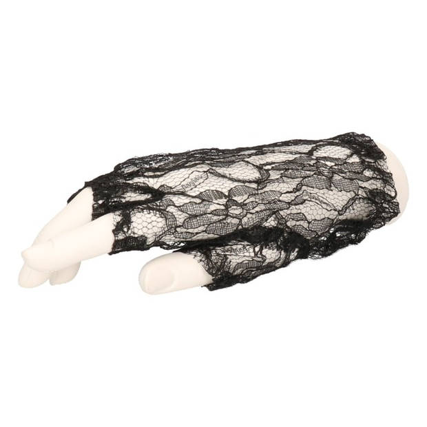 Carnaval verkleed korte handschoenen - dames - zwart - M/XL - Verkleedhandschoenen