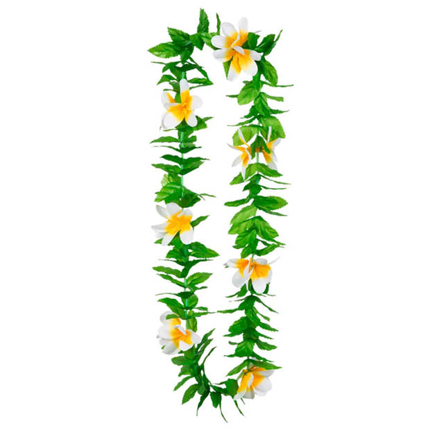 Boland Hawaii krans/slinger - 2x - Tropische kleuren mix groen/wit - Bloemen hals slingers - Verkleedkransen