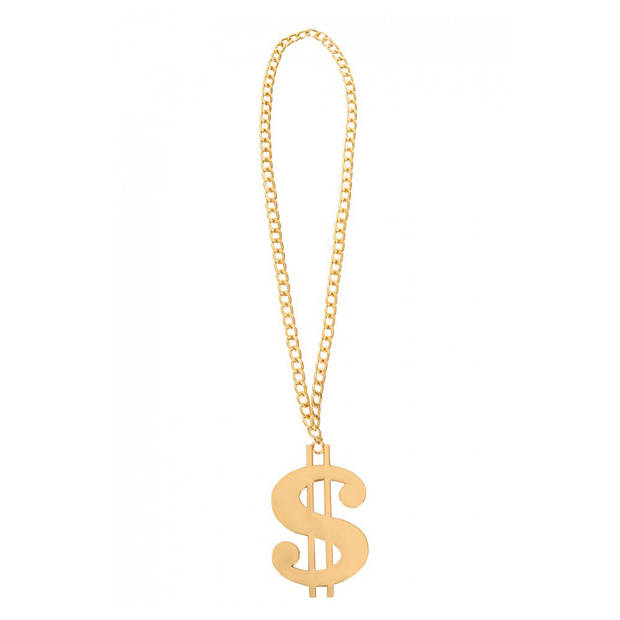 PartyXplosion Dollar teken ketting- goud - kunststof - gangster - carnaval/verkleed accessoires - Verkleedattributen