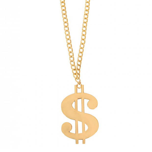 PartyXplosion Dollar teken ketting- goud - kunststof - gangster - carnaval/verkleed accessoires - Verkleedattributen