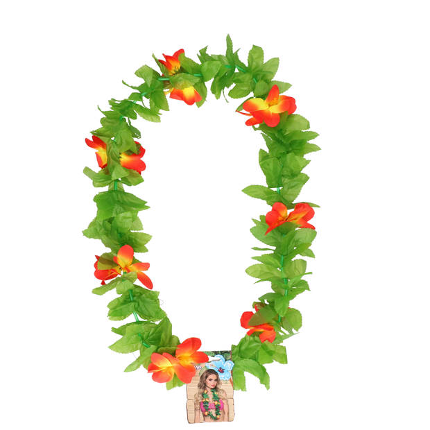 Boland Hawaii krans/slinger - 2x - Tropische kleuren mix groen/geel/rood - Bloemen hals slingers - Verkleedkransen