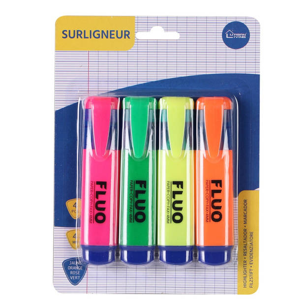 Markeerstiften - 8x stuks - fluor kleurenmix - oranje - geel - groen - roze - Hobby viltstiften