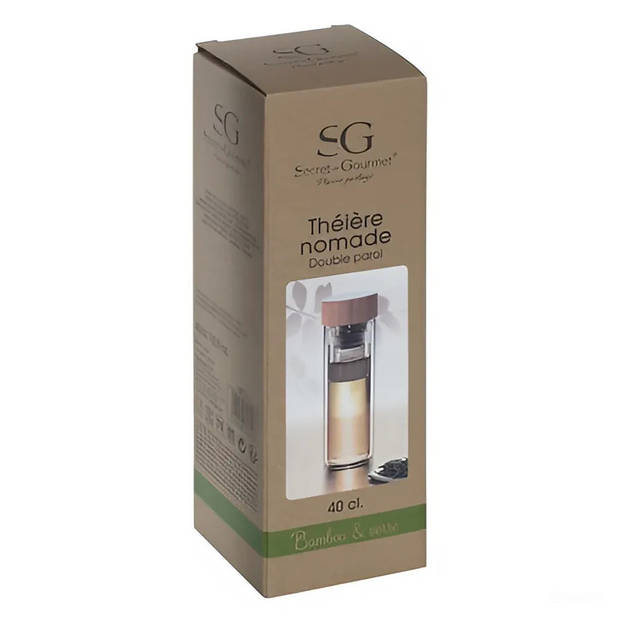 Secret de Gourmet Theefles - dubbelwandig - glas/bamboe - 40 cl - infusiefles/theepot - Theepotten