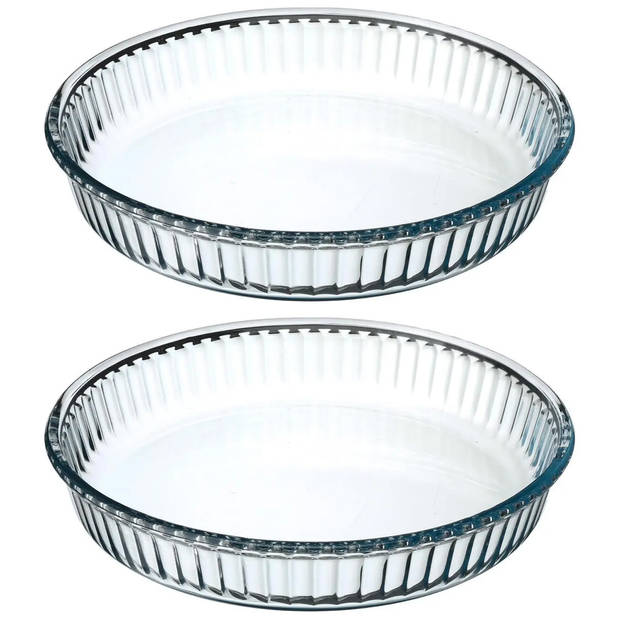 2x stuks ovenschaal rond - Transparant - Glas - Diameter 26 cm - Ovenschalen