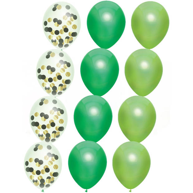 Feestversiering groen-kleuren-mix thema ballonnen 18x stuks 30 cm - Ballonnen