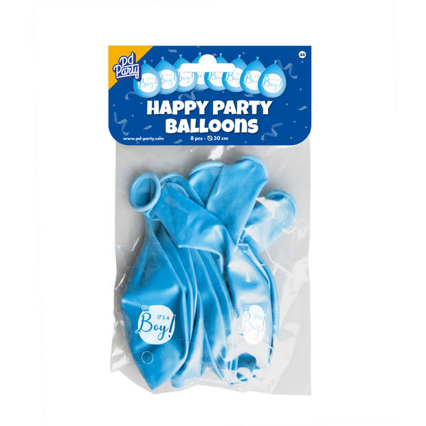 Paperdreams Geboorte Jongen thema Ballonnen - 8x - Blauw - Versiering/Feestartikelen - Ballonnen