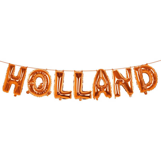 Oranje feest folie ballonenslinger set met tekst HOLLAND 400 cm - Ballonnen