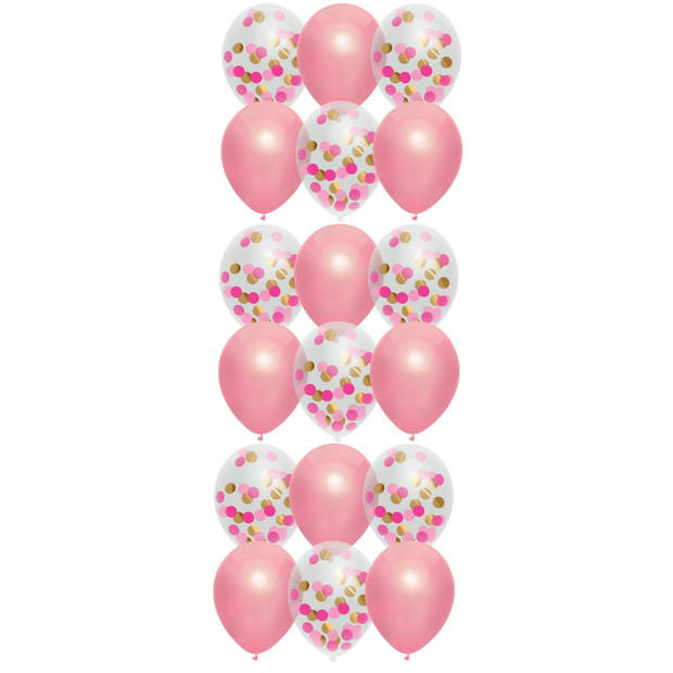 Feestversiering roze-mix thema ballonnen 18x stuks 30 cm - Ballonnen