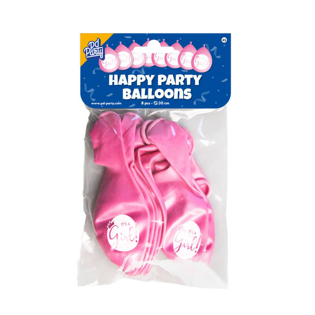 Paperdreams Geboorte Meisje thema Ballonnen - 8x - Roze - Versiering/feestartikelen - Ballonnen