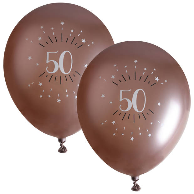 Santex verjaardag leeftijd ballonnen 50 jaar - 12x stuks - rosegoud - 30 cm - Abraham/Sarah - Ballonnen