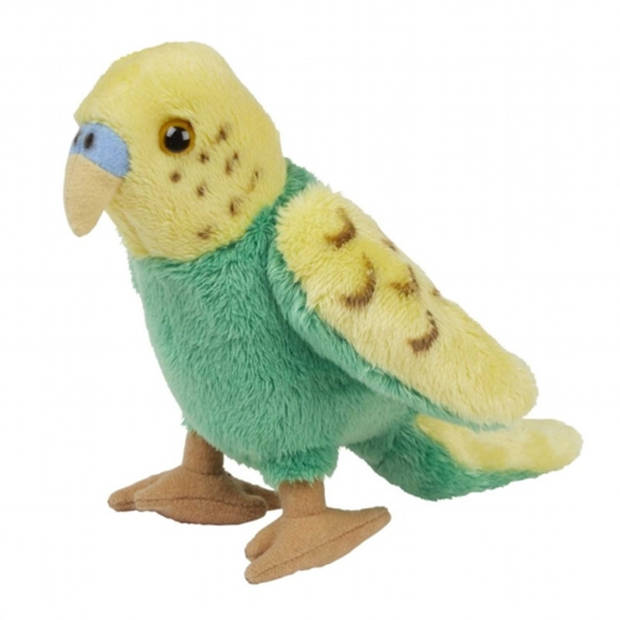 Ravensden Pluche Grasparkiet knuffel - groen/geel - 15 cm - speelgoed vogel knuffeldieren - Vogel knuffels